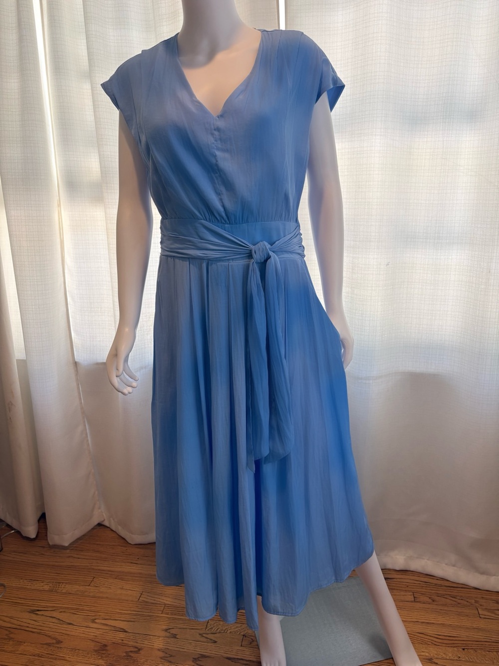Joie Sky Blue V-Neck Tie-Waist Midi Dress